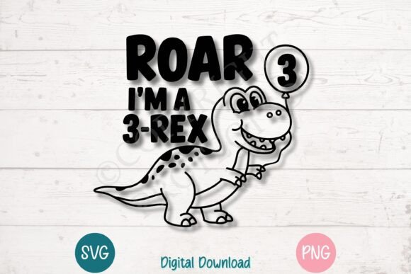 3-Rex Dinosaur Birthday SVG for T-Shirt Designs