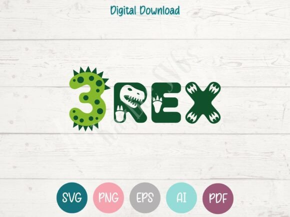 3 Rex Third Birthday Dinosaur SVG PNG Graphics